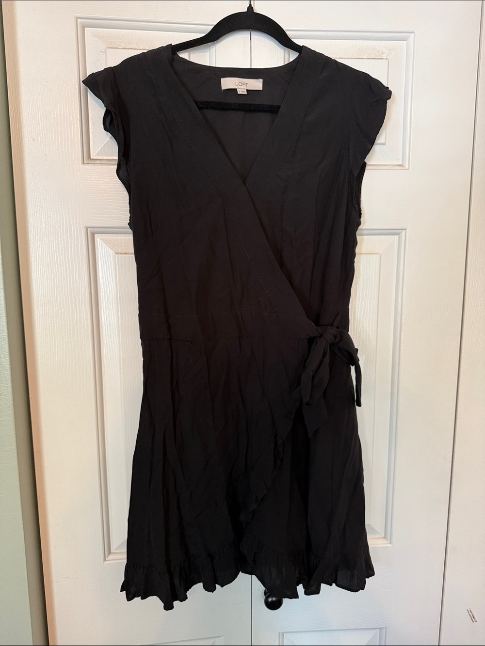 LOFT Black Short Sleeve Wrap Romper with Tie